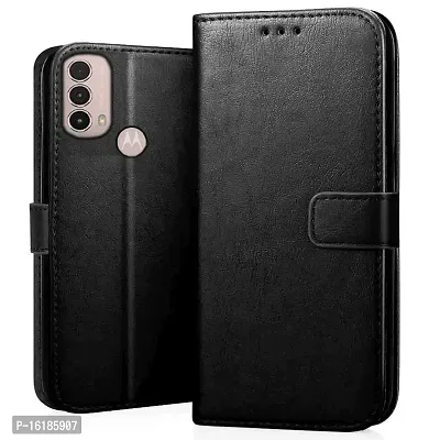 Mobcure Genuine Leather Finish Flip Cover Back Case for Moto E40|Inbuilt Stand  Inside Pockets| Wallet Style | Magnet Closure - Black