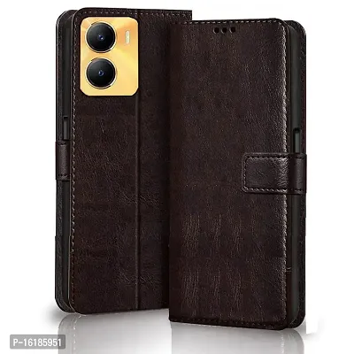 Mobcure Genuine Leather Finish Flip Cover Back Case For Vivo Y56 5G Inbuilt Stand Inside Pockets Wallet Style Magnet Closure Coffee