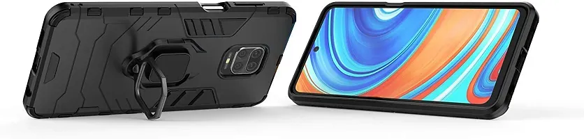 Mobcure D5 Kickstand Heavy Duty Shockproof Armour Rugged Back Case Cover for Xiaomi Redmi Note 9 Pro with Finger Ring Holder (Black)-thumb3