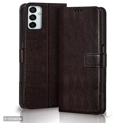 Mobcure Leather Magnetic Vintage Flip Wallet Case Cover For Samsung Galaxy A14 5G Coffee-thumb0