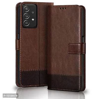 Mobcure Double Shade Flip Cover PU Leather Flip Case with Card Holder and Magnetic Stand for Samsung Galaxy A73 5G (Brown with Coffee)