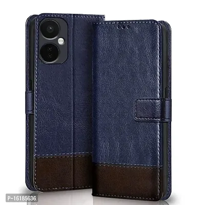 Mobcure Double Shade Flip Cover PU Leather Flip Case with Card Holder and Magnetic Stand for Oneplus Nord CE 3 Lite 5G (Blue with Coffee)