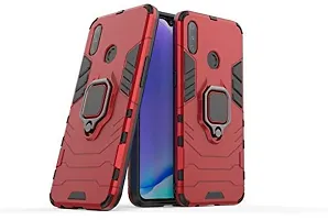 Mobcure D5 Kickstand Heavy Duty Shockproof Armour Rugged Back Case Cover for Realme 3 with Finger Ring Holder (Red)-thumb2