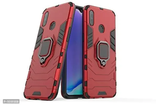 Mobcure D5 Kickstand Heavy Duty Shockproof Armour Rugged Back Case Cover for Realme 3 with Finger Ring Holder (Red)-thumb3
