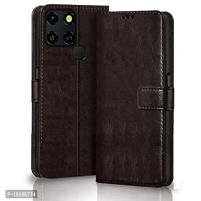 Mobcure Genuine Leather Finish Flip Cover Back Case for Infinix Smart 6|Inbuilt Stand  Inside Pockets| Wallet Style | Magnet Closure - Coffee-thumb0