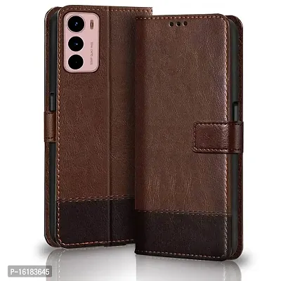 Mobcure Double Shade Flip Cover PU Leather Flip Case with Card Holder and Magnetic Stand for Motorola Moto G42 (Brown with Coffee)