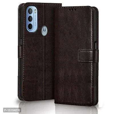 Mobcure Genuine Leather Finish Flip Cover Back Case for Motorola Moto G40 Fusion|Inbuilt Stand  Inside Pockets| Wallet Style | Magnet Closure - Coffee-thumb0