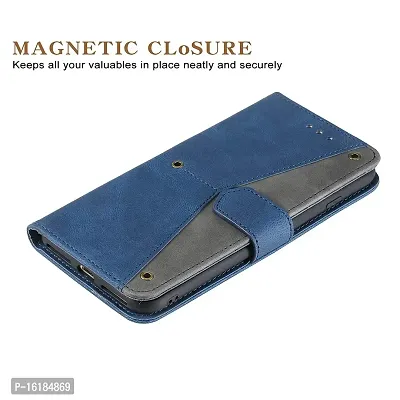 Mobcure Splicing PU Leather Case for Vivo V21e 5G|Retro Full Protection Premium Flip Cover Wallet Case with Magnetic Closure Kickstand Card Slots (Blue with Gray)-thumb2