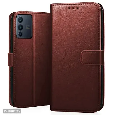 Mobcure Genuine Leather Finish Flip Cover Back Case for Vivo V23 Pro 5G|Inbuilt Stand  Inside Pockets| Wallet Style | Magnet Closure - Brown-thumb0