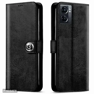 Mobcure Genuine Leather Finish Flip Back Cover Case | Inbuilt Pockets  Stand | Wallet Style | Designer Tich Button Magnet Case for Oppo K10 5G - Z Black