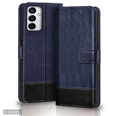 Mobcure Double Shade Flip Cover Pu Leather Flip Case With Card Holder And Magnetic Stand For Samsung Galaxy A14 5G Blue With Black-thumb0