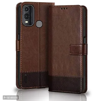 Mobcure Double Shade Flip Cover PU Leather Flip Case with Card Holder and Magnetic Stand for Nokia G11 Plus (Brown with Coffee)