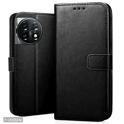 Mobcure Genuine Leather Finish Flip Cover Back Case for Oneplus 11R 5G|Inbuilt Stand  Inside Pockets| Wallet Style | Magnet Closure - Black