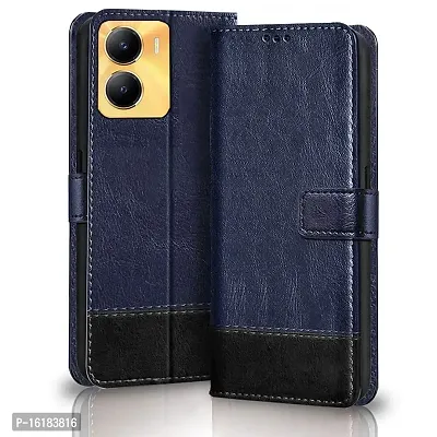 Mobcure Double Shade Flip Cover Pu Leather Flip Case With Card Holder And Magnetic Stand For Vivo Y56 5G Blue With Black