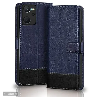 Mobcure Double Shade Flip Cover PU Leather Flip Case with Card Holder and Magnetic Stand for Realme 9i (Blue with Black)-thumb0