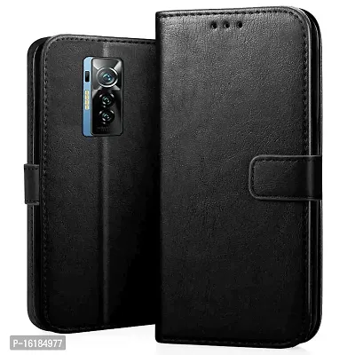 Mobcure Genuine Leather Finish Flip Cover Back Case for Tecno Phantom X|Inbuilt Stand  Inside Pockets| Wallet Style | Magnet Closure - Black