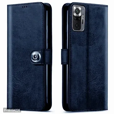 Mobcure Genuine Leather Finish Flip Back Cover Case | Inbuilt Pockets  Stand | Wallet Style | Designer Tich Button Magnet Case for Redmi Note 10 Pro - Navy Blue