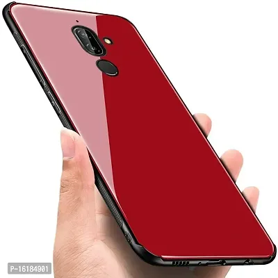 Mobcure Case Anti-Scratch Tempered Glass Back Cover TPU Frame Hybrid Shell Slim Case Anti-Drop for Nokia 7.1 Plus - Red-thumb0