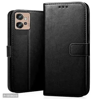 Mobcure Genuine Leather Finish Flip Cover Back Case for Motorola Moto G32|Inbuilt Stand  Inside Pockets| Wallet Style | Magnet Closure - Black