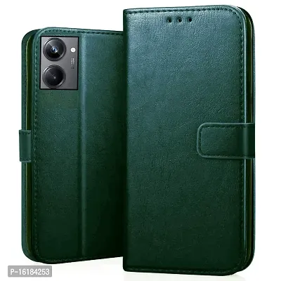 Mobcure Genuine Leather Finish Flip Cover Back Case for Realme 10|Inbuilt Stand  Inside Pockets| Wallet Style | Magnet Closure - Green-thumb0