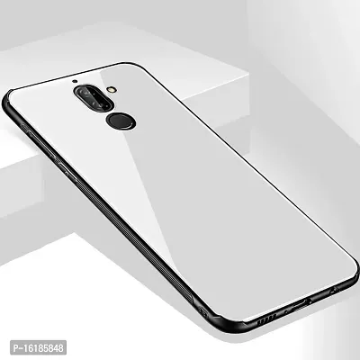 Mobcure Case Anti-Scratch Tempered Glass Back Cover TPU Frame Hybrid Shell Slim Case Anti-Drop for Nokia 7.1 Plus - White
