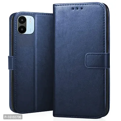 Mobcure Genuine Leather Finish Flip Cover Back Case For Redmi A1 2022 Inbuilt Stand Inside Pockets Wallet Style Magnet Closure Blue-thumb0