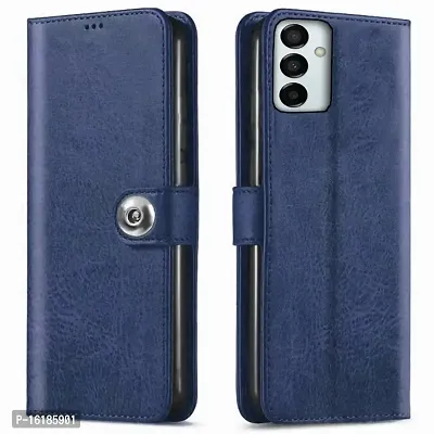 Mobcure Genuine Leather Finish Flip Back Cover Case | Inbuilt Pockets  Stand | Wallet Style | Designer Tich Button Magnet Case for Samsung Galaxy F13 5G - Navy Blue