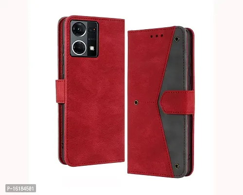 Mobcure Splicing PU Leather Case for Oppo F21 Pro 4G |Retro Full Protection Premium Flip Cover Wallet Case with Magnetic Closure Kickstand Card Slots (Red with Gray)-thumb0