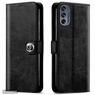 Mobcure Genuine Leather Finish Flip Back Cover Case | Inbuilt Pockets  Stand | Wallet Style | Designer Tich Button Magnet Case for Motorola Moto G62 5G - Z Black