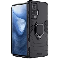 Mobcure D5 Kickstand Heavy Duty Shockproof Armour Rugged Back Case Cover for Vivo X50 Pro with Finger Ring Holder (Black)-thumb2