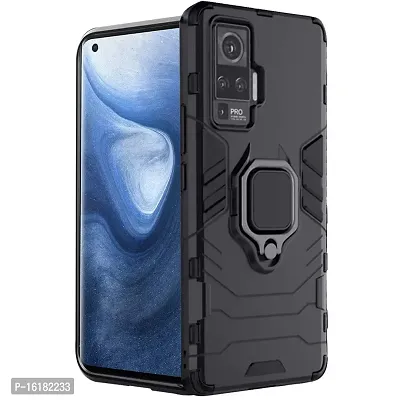 Mobcure D5 Kickstand Heavy Duty Shockproof Armour Rugged Back Case Cover for Vivo X50 Pro with Finger Ring Holder (Black)-thumb3