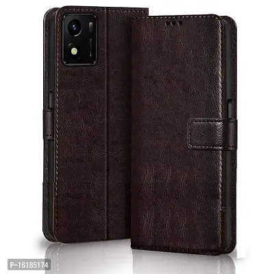 Mobcure Genuine Leather Finish Flip Cover Back Case for Vivo Y15A|Inbuilt Stand  Inside Pockets| Wallet Style | Magnet Closure - Coffee