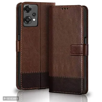 Mobcure Double Shade Flip Cover Pu Leather Flip Case With Card Holder And Magnetic Stand For Oneplus Nord Ce2 Lite 5G Brown With Coffee-thumb0