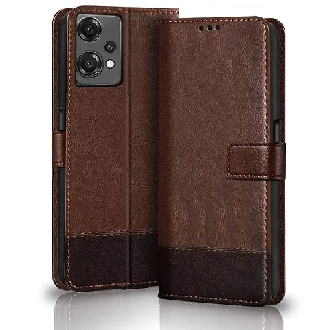 Mobcure Double Shade Flip Cover Pu Leather Flip Case With Card Holder And Magnetic Stand For Oneplus Nord Ce2 Lite 5G Brown With Coffee