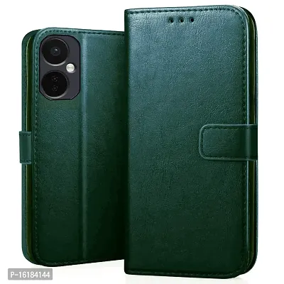 Mobcure Genuine Leather Finish Flip Cover Back Case For Oneplus Nord Ce 3 Lite 5G Inbuilt Stand Inside Pockets Wallet Style Magnet Closure Green