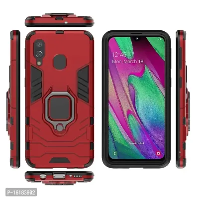 Mobcure D5 Kickstand Heavy Duty Shockproof Armour Rugged Back Case Cover for Samsung Galaxy A20 with Finger Ring Holder (Red)-thumb2