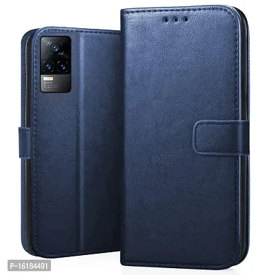 Mobcure Genuine Leather Finish Flip Cover Back Case For Vivo Y73 Inbuilt Stand Inside Pockets Wallet Style Magnet Closure Blue