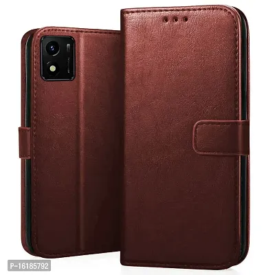Mobcure Genuine Leather Finish Flip Cover Back Case for Vivo Y15s|Inbuilt Stand  Inside Pockets| Wallet Style | Magnet Closure - Brown