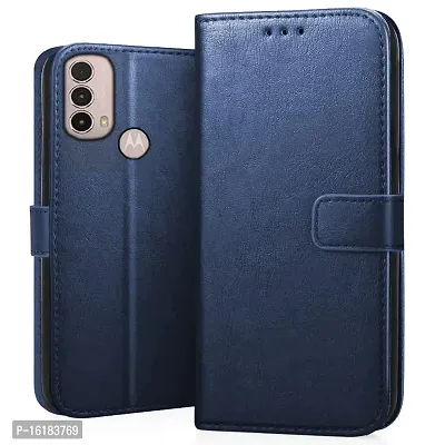 Mobcure Genuine Leather Finish Flip Cover Back Case for Moto E40|Inbuilt Stand  Inside Pockets| Wallet Style | Magnet Closure - Blue