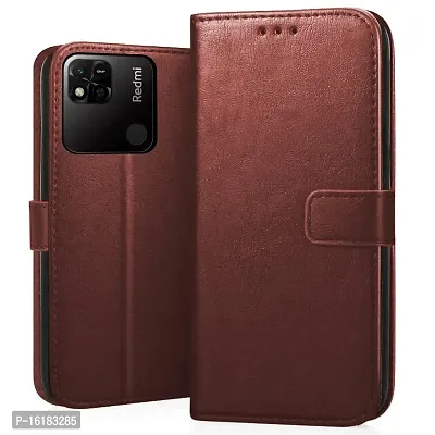 Mobcure Genuine Leather Finish Flip Cover Back Case For Poco C31 Inbuilt Stand Inside Pockets Wallet Style Magnet Closure Brown