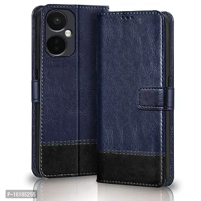 Mobcure Double Shade Flip Cover PU Leather Flip Case with Card Holder and Magnetic Stand for Oneplus Nord CE 3 Lite 5G (Blue with Black)