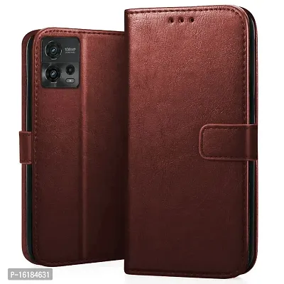 Mobcure Genuine Leather Finish Flip Cover Back Case for Motorola Moto G72 5G|Inbuilt Stand  Inside Pockets| Wallet Style | Magnet Closure - Brown