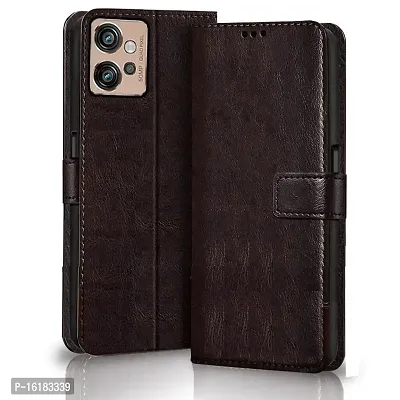 Mobcure Genuine Leather Finish Flip Cover Back Case for Motorola Moto G32|Inbuilt Stand  Inside Pockets| Wallet Style | Magnet Closure - Coffee