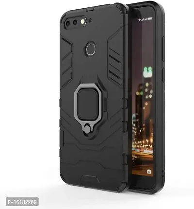 Mobcure D5 Kickstand Heavy Duty Shockproof Armour Rugged Back Case Cover for Honor 7A with Finger Ring Holder (Black)-thumb0
