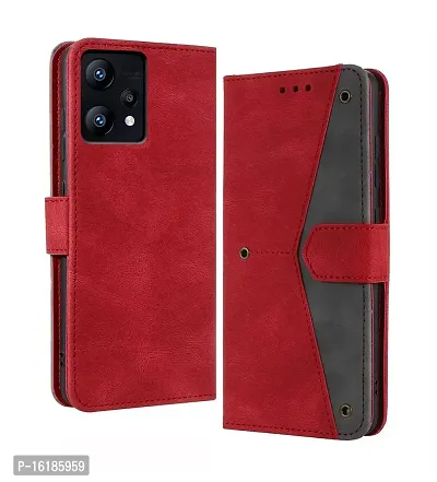 Mobcure Splicing PU Leather Case for Realme Narzo 50 Pro|Retro Full Protection Premium Flip Cover Wallet Case with Magnetic Closure Kickstand Card Slots (Red with Gray)