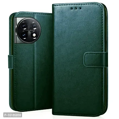 Mobcure Genuine Leather Finish Flip Cover Back Case for Oneplus 11R 5G|Inbuilt Stand  Inside Pockets| Wallet Style | Magnet Closure - Green