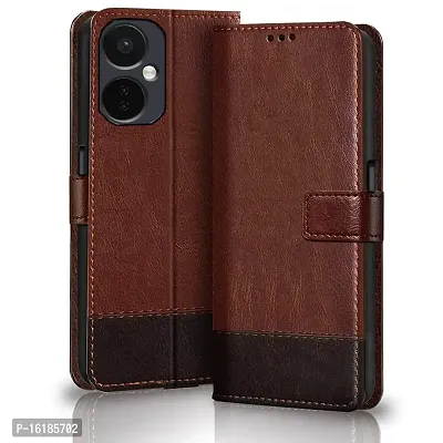 Mobcure Double Shade Flip Cover PU Leather Flip Case with Card Holder and Magnetic Stand for Oneplus Nord CE 3 Lite 5G (Brown with Coffee)-thumb0