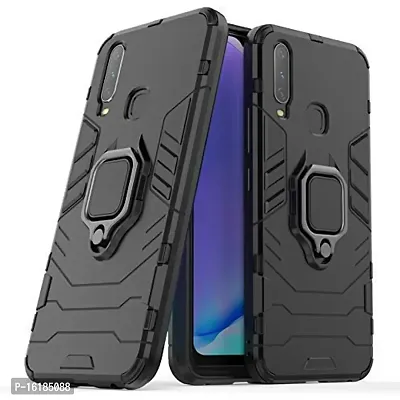 Mobcure D5 Kickstand Heavy Duty Shockproof Armour Rugged Back Case Cover for Vivo Y11 with Finger Ring Holder (Black)-thumb0