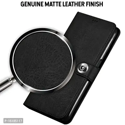 Mobcure Genuine Leather Finish Flip Back Cover Case Inbuilt Pockets Stand Wallet Style Designer Tich Button Magnet Case For Realme 10 Pro Plus 5G Z Black-thumb2