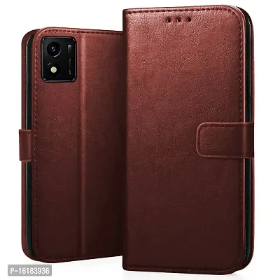 Mobcure Genuine Leather Finish Flip Cover Back Case for Vivo Y15A|Inbuilt Stand  Inside Pockets| Wallet Style | Magnet Closure - Brown-thumb0